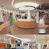 Интерьер книжного магазина и читального зала