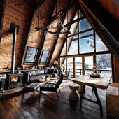 Cabin house in winter . Interior visualization ( Визуализация интерьера )