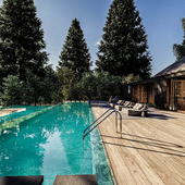 Wooden house with pool