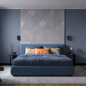 Modern bedroom in blue tones(сделано по референсу)