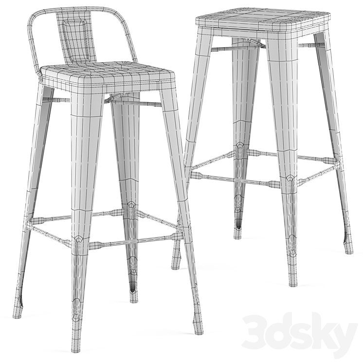 Tolix stools - Chair - 3D model