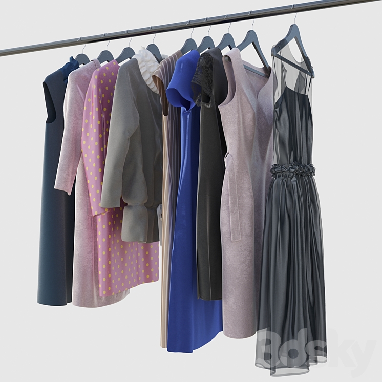 Hanger with womens clothing 3D model