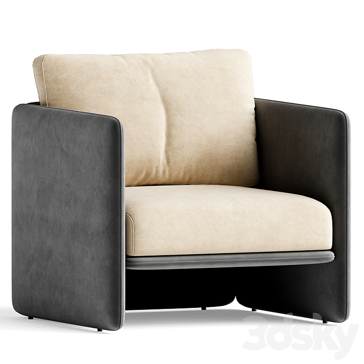 Square Armchair Upholstered in Custom - Arm chair - 3D model