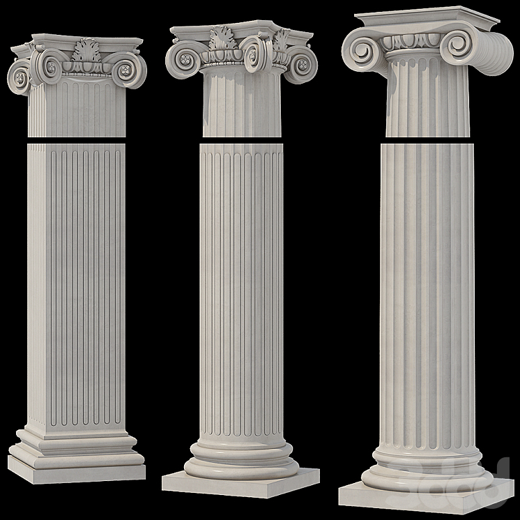 Three column. Ионическая колонна в 3 д Макс. 3d модель дорической колонны. Классическая колонна. Колонны в стиле классицизма.