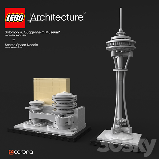 LEGO Architecture Guggenheim + Seattle Space Toy 3D Models