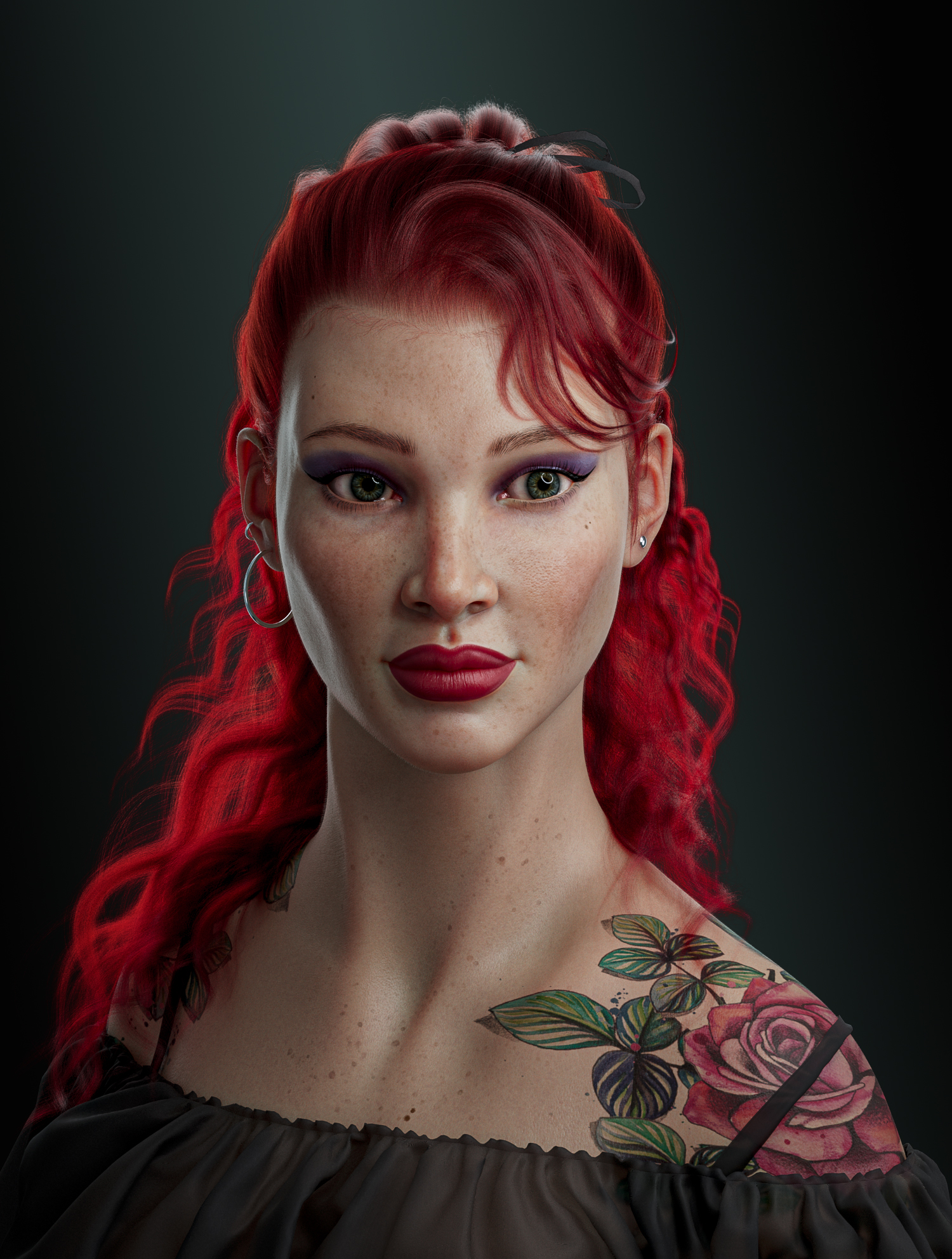 У женщины с рыжими волосами есть татуировка на правой руке.